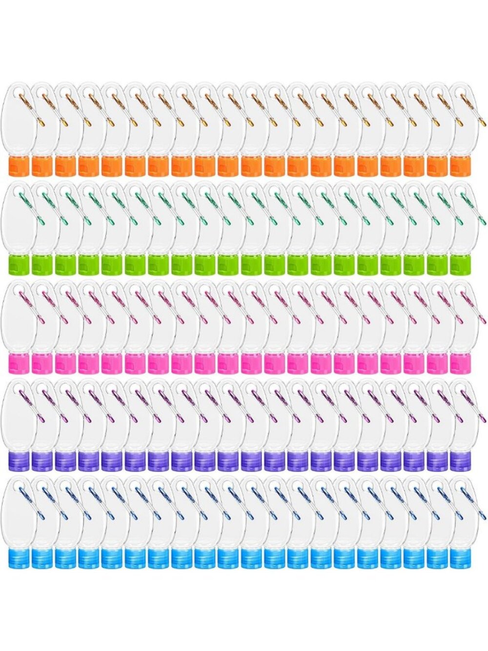 Colorful 100 Pcs Hand Sanitizer Keychain Bottles 1 oz - Travel Size & Refillable